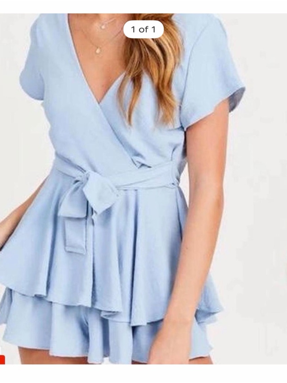 Altar'd State Powder Blue Wrap Mini Dress with Waist Tie